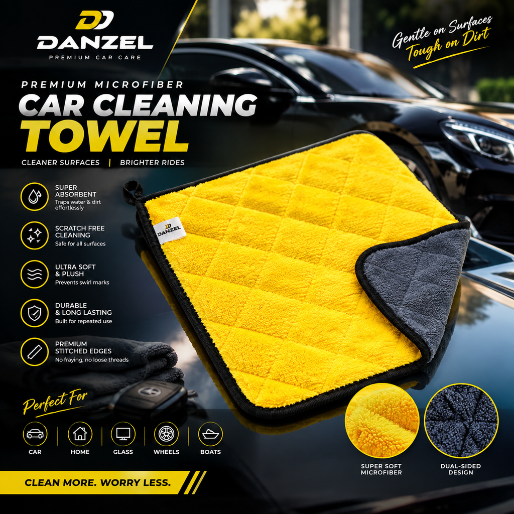 Microfiber Cleaning Towel Yellow & Black Double-Sided Reusable | Carvion